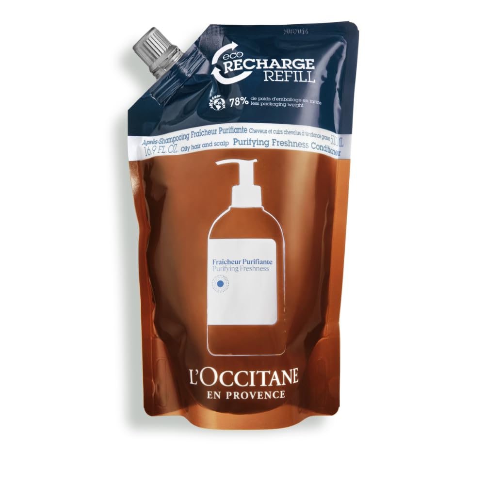 L'Occitane Purifying Freshness Conditioner Refill front view for oily hair refresh.
