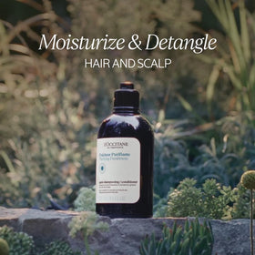 L'Occitane Purifying Freshness Conditioner Refill label close-up highlighting oils.