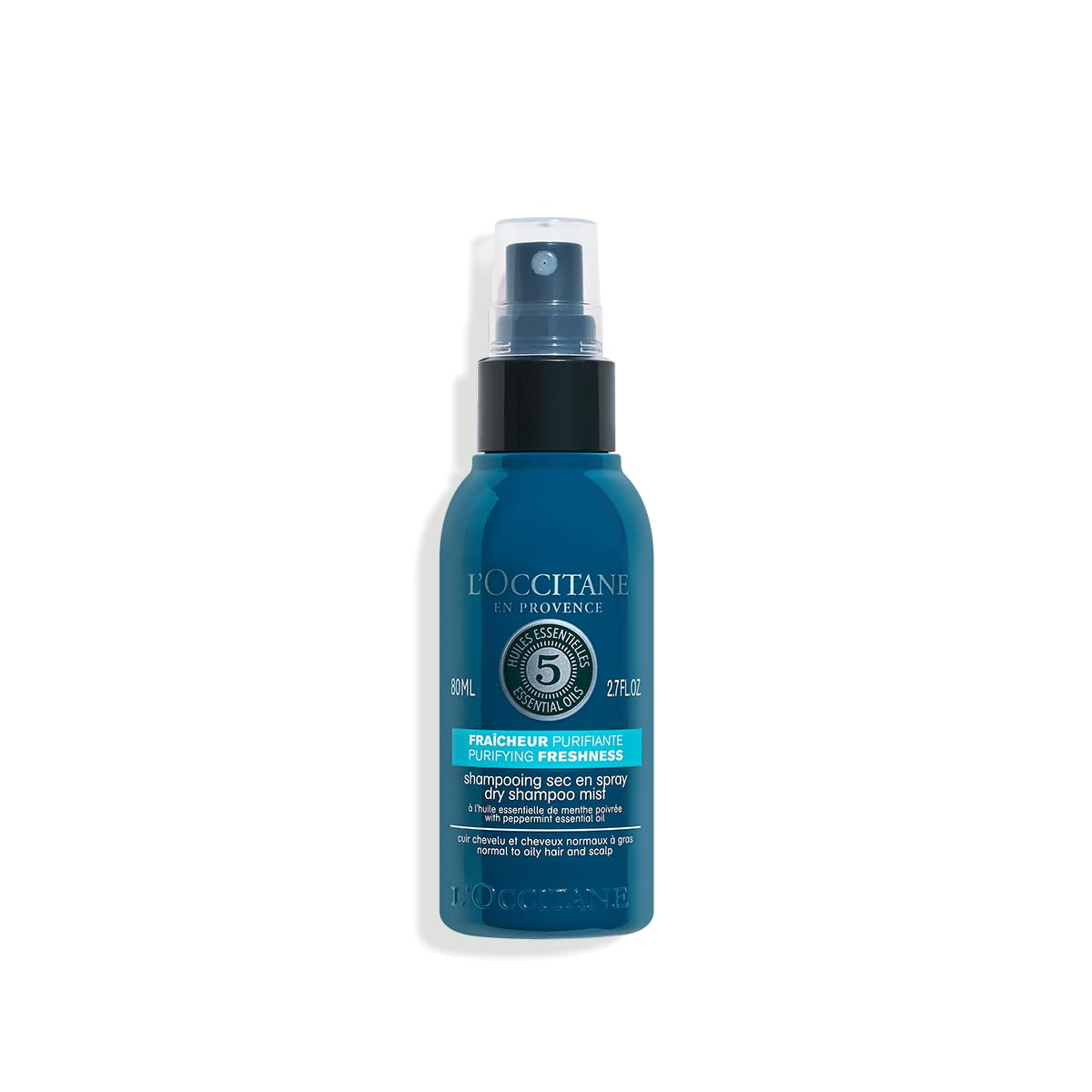 L'Occitane Purifying Freshness Dry Shampoo Mist bottle refreshing hair and absorbing excess oil