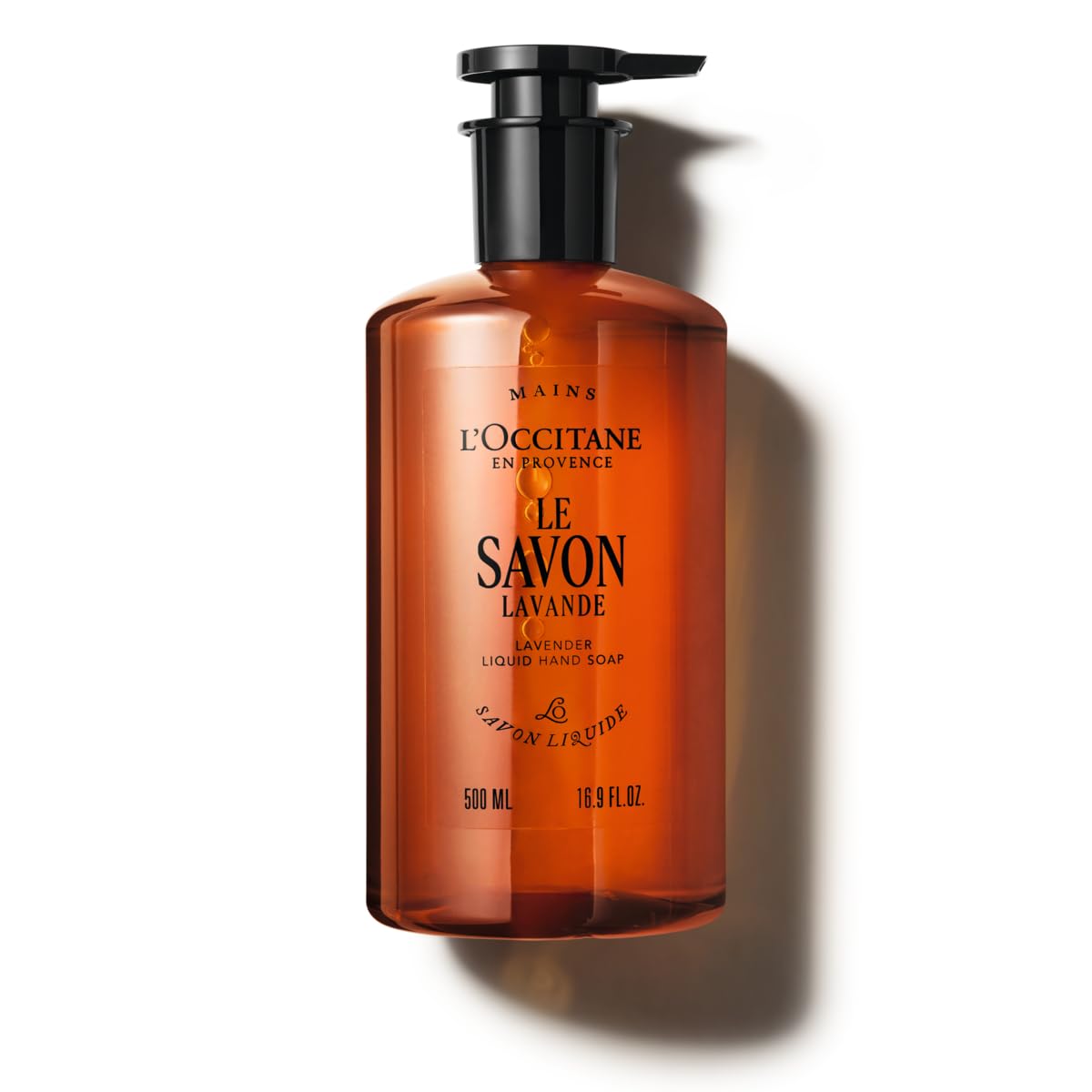 L'Occitane lavender liquid soap bottle front displaying brand label
