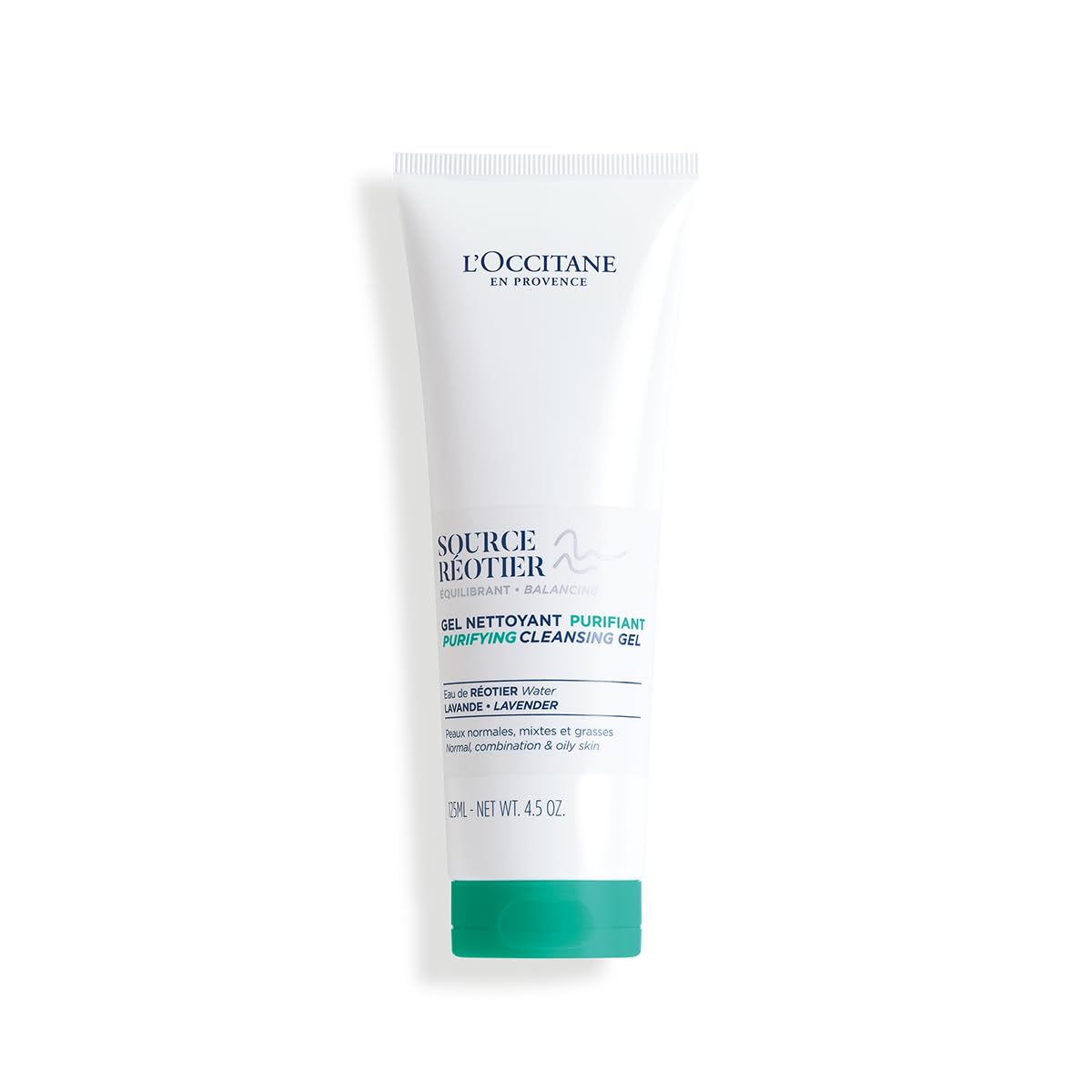 L'Occitane Source Réotier Purifying Cleansing Gel bottle purifies skin while hydrating.