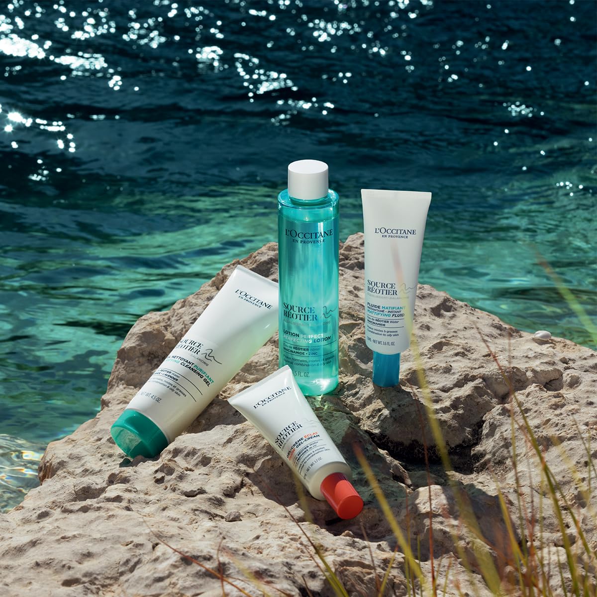 L'Occitane Purifying Cleansing Gel pump demonstrates easy daily cleansing.