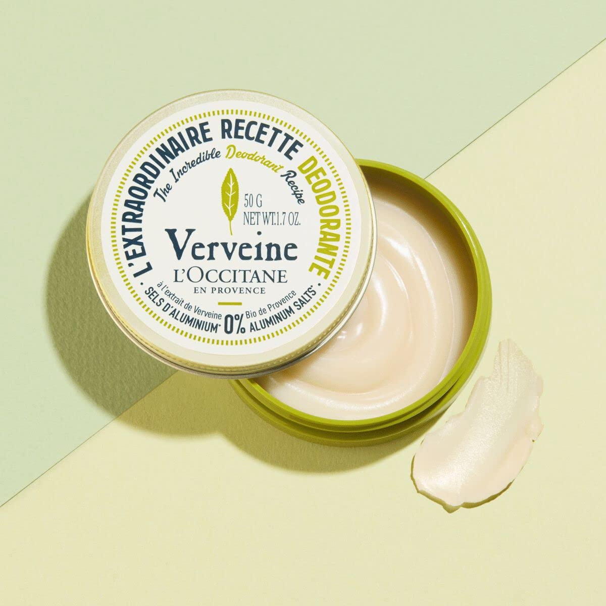 L'Occitane Verbena deodorant balm application shows easy glide and odor protection.