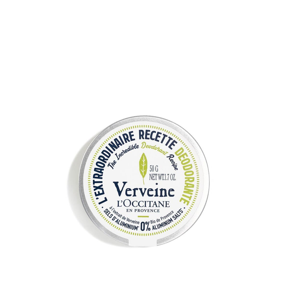 L'Occitane Verbena deodorant balm packaging highlights natural ingredients for daily freshness.