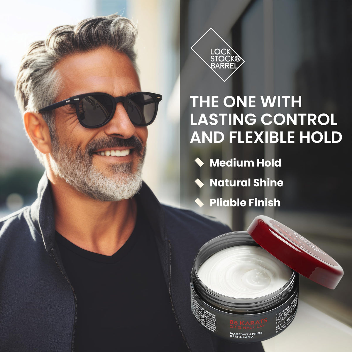 Original Clay texture on damp hair for styling with Lock Stock & Barrel.