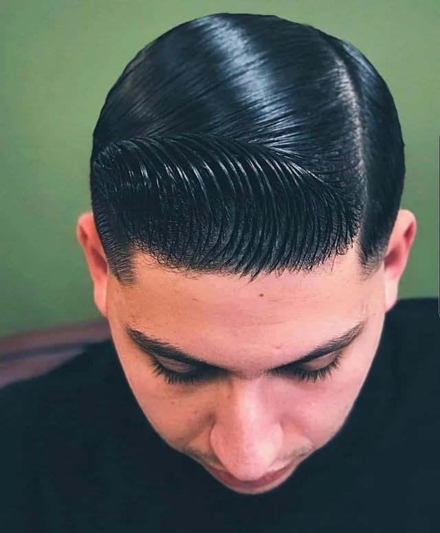 Lockhart's Goon Grease on pompadour demonstrating barber-grade hold.