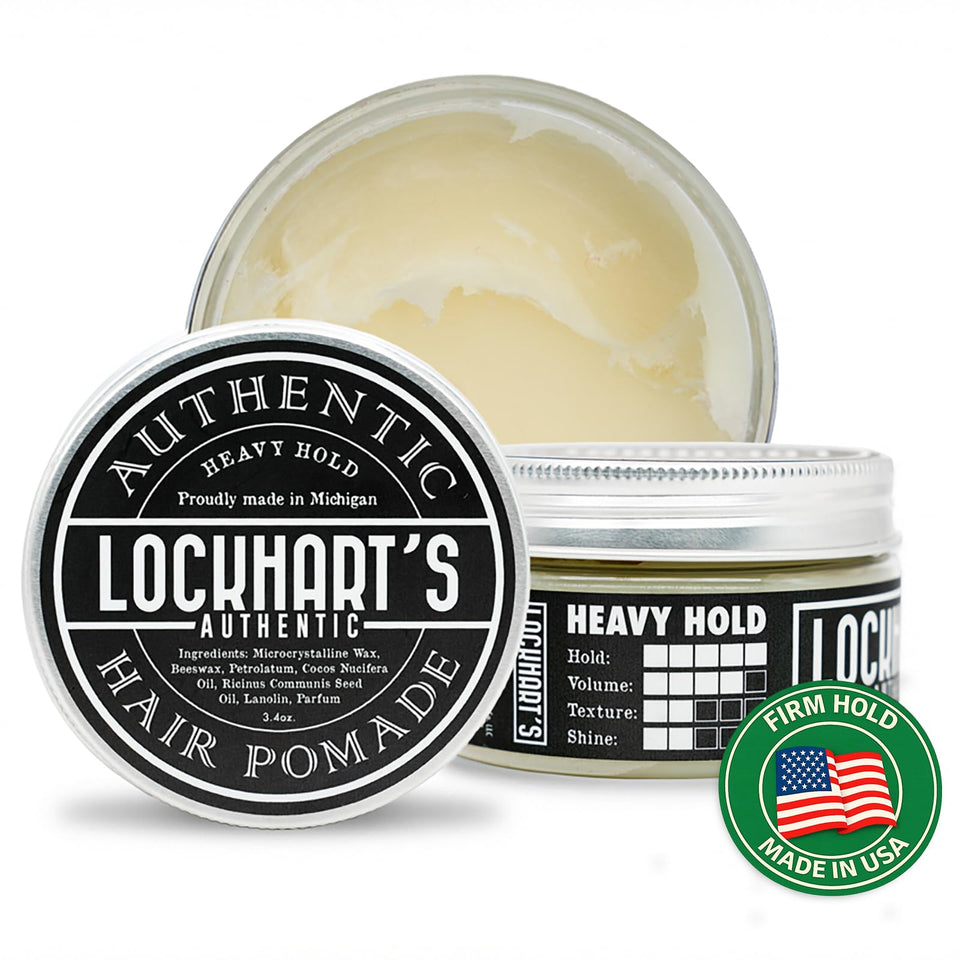 Lockhart's Heavy Hold pomade jar front view for strong styling
