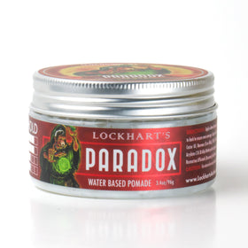 Lockhart's Paradox pomade packaging shows USA-made, handcrafted quality.