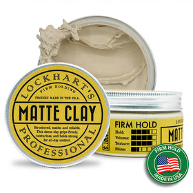 Lockhart's Premium Matte Clay bottle front shows a natural matte finish for everyday styling.