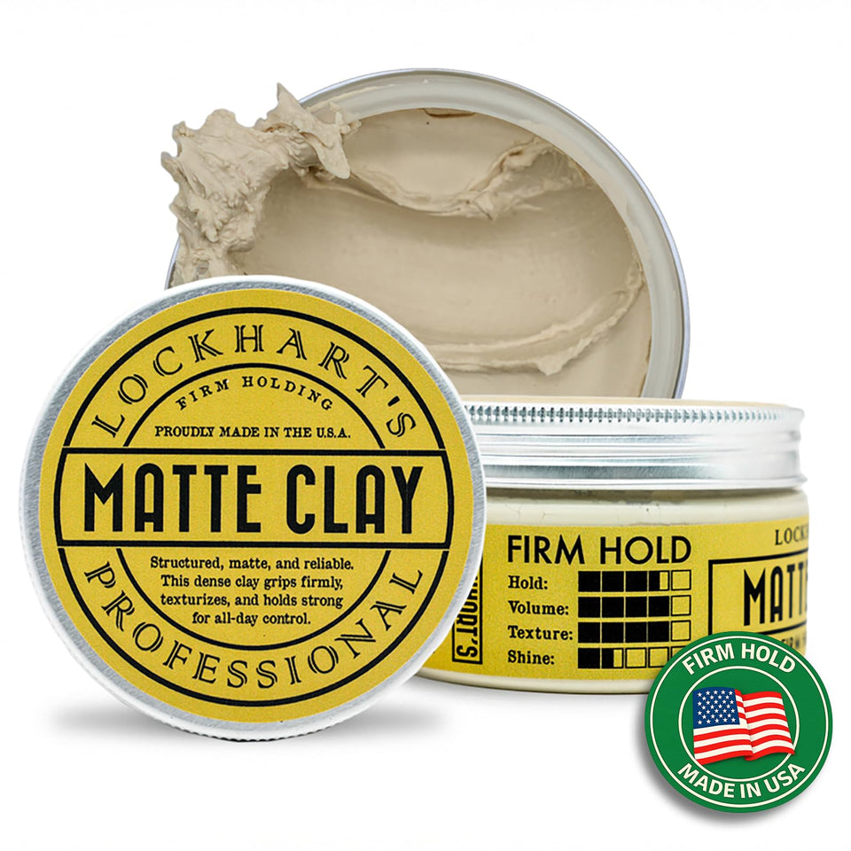 Lockhart's Premium Matte Clay bottle front shows a natural matte finish for everyday styling.