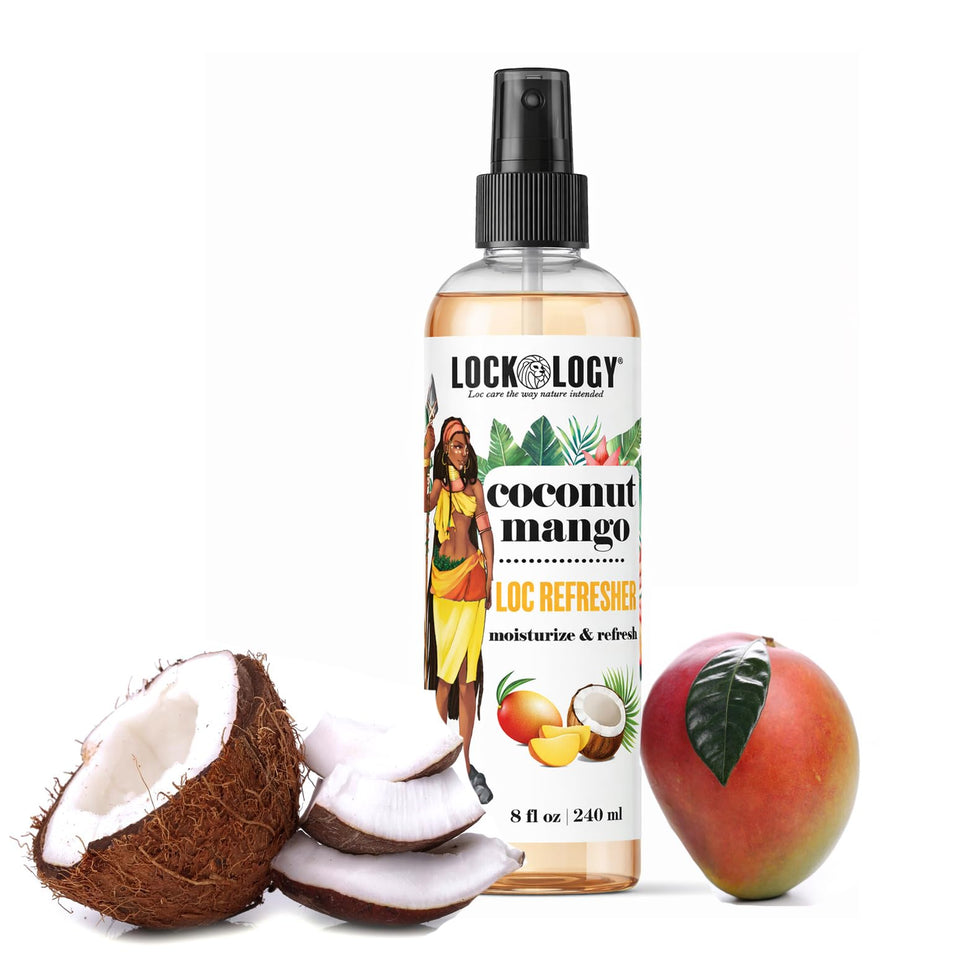 Lockology Coconut Mango Loc Spray bottle refreshing locs with tropical scent