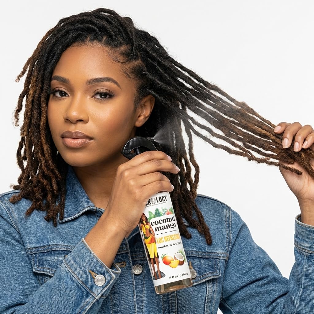 Lockology Coconut Mango Loc Spray no buildup on locs during styling