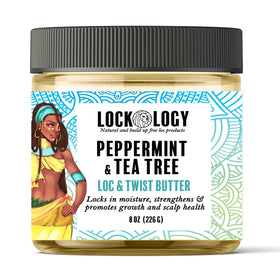 Lockology Tea Tree Peppermint ingredients image highlights natural oils and herbs for scalp care