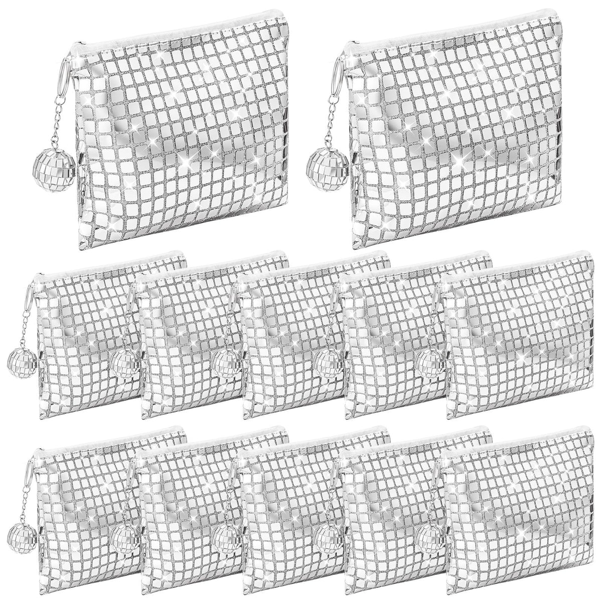 Locmeo 12-pack disco makeup bags glitter for parties and gifts.