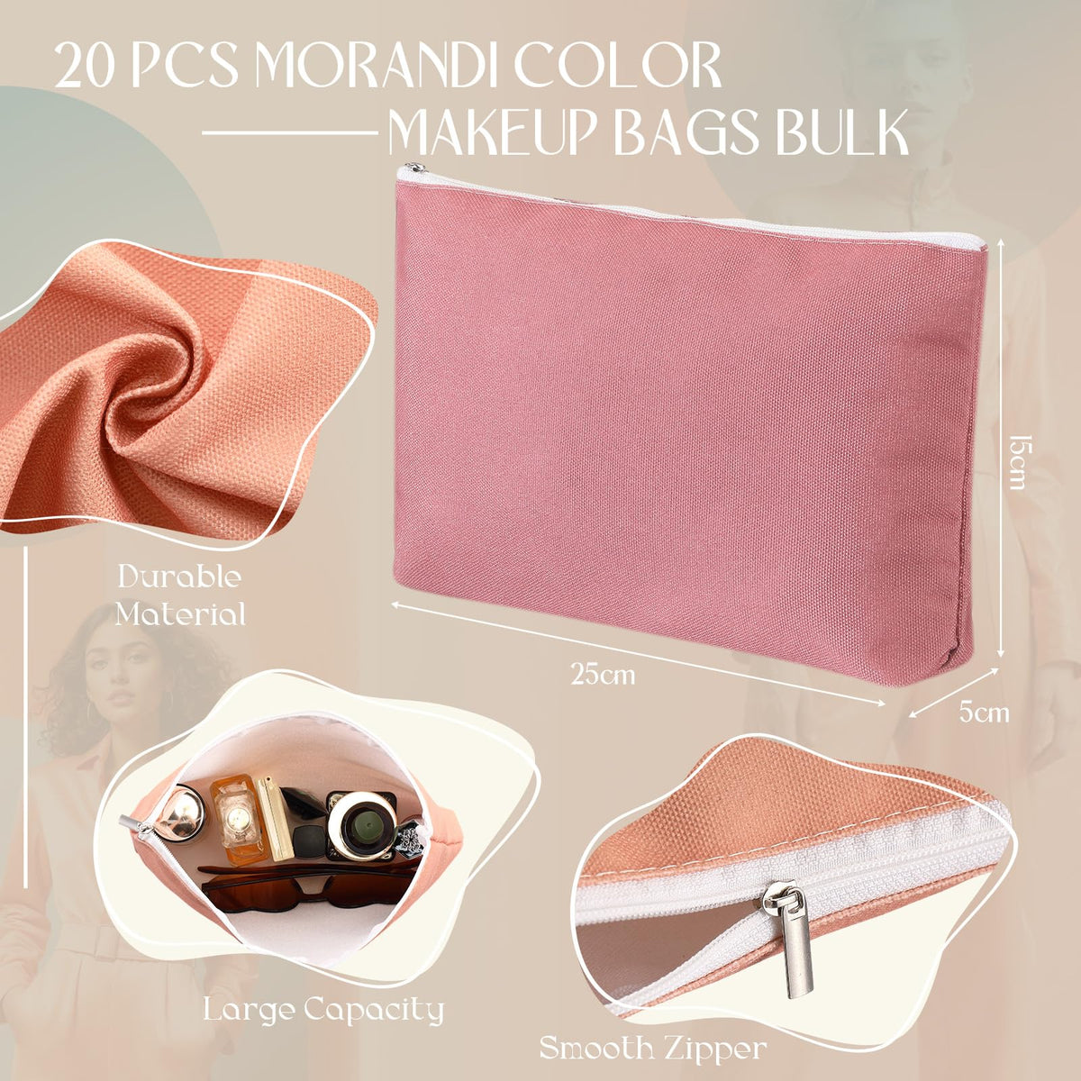 Locmeo zippered cosmetic pouches keep cosmetics secure during commutes