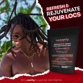 Locsanity BOLD Locs powder applied to dreadlocks in routine care.