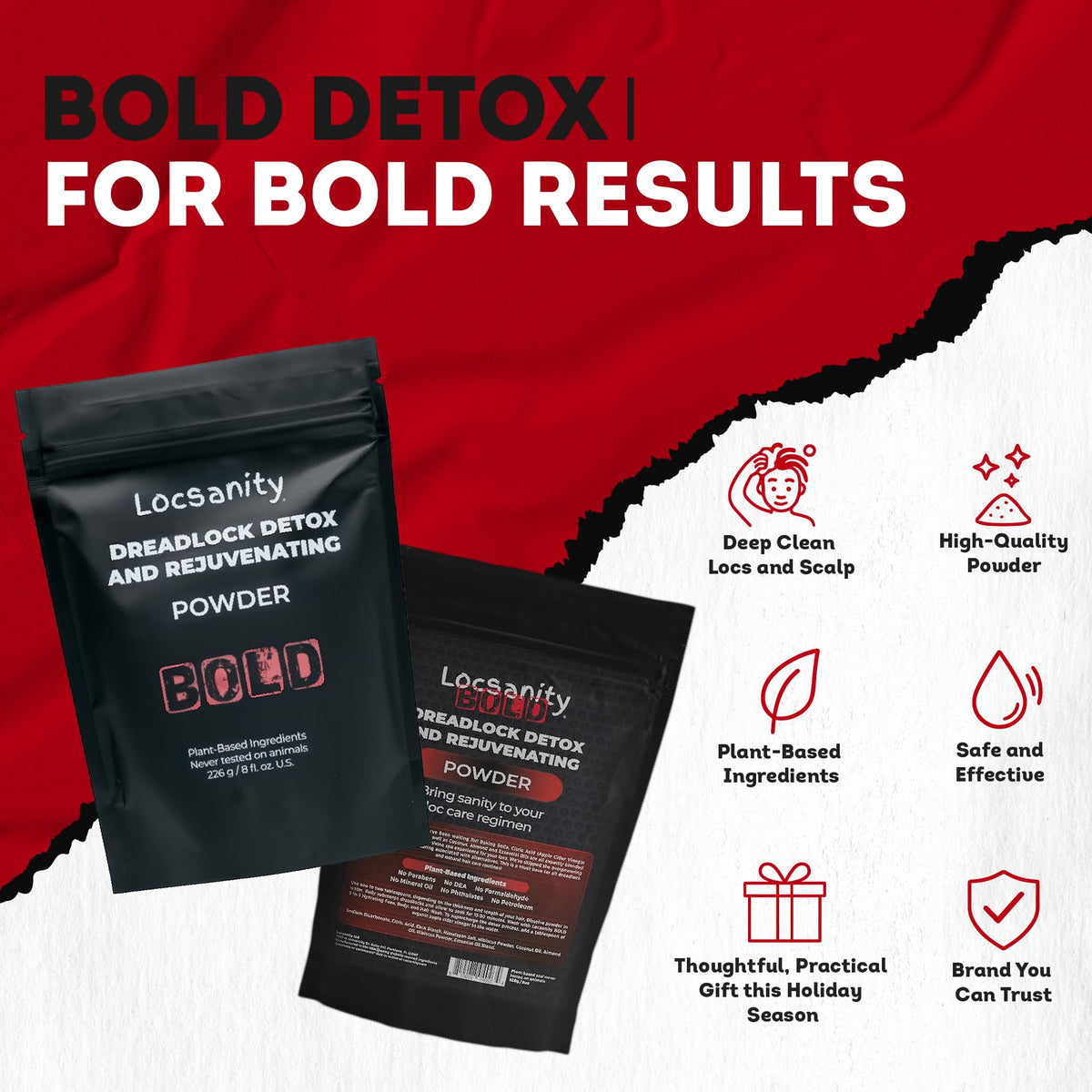 Locsanity BOLD Locs powder being mixed shows gentle cleansing without harsh odors.