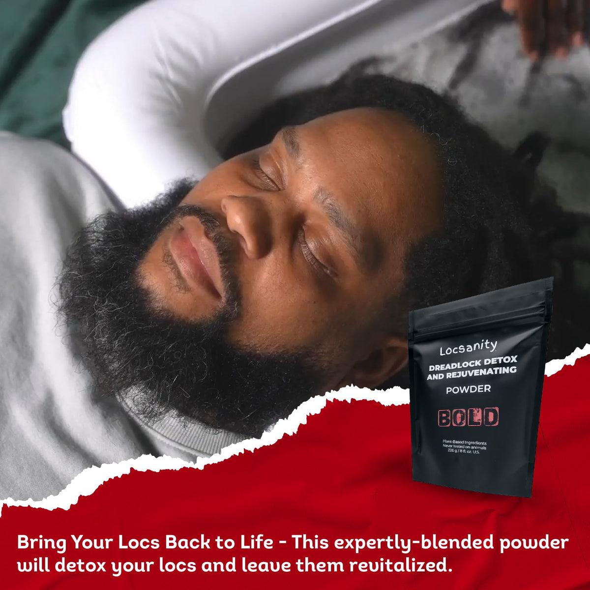 Locsanity BOLD Locs vegan sulfate-free logo highlights plant-based care.