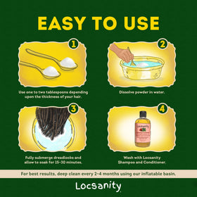 Locsanity Dreadlock Detox basin setup, at-home deep cleanse routine.