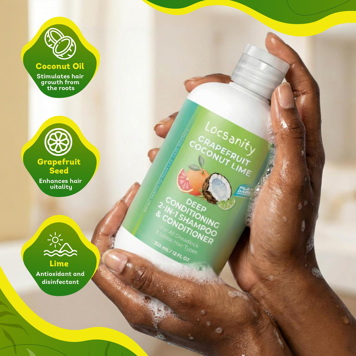 Locsanity Grapefruit Coconut Lime ingredients, featuring coconut oil for hydration.