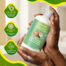 Locsanity Grapefruit Coconut Lime ingredients, featuring coconut oil for hydration.