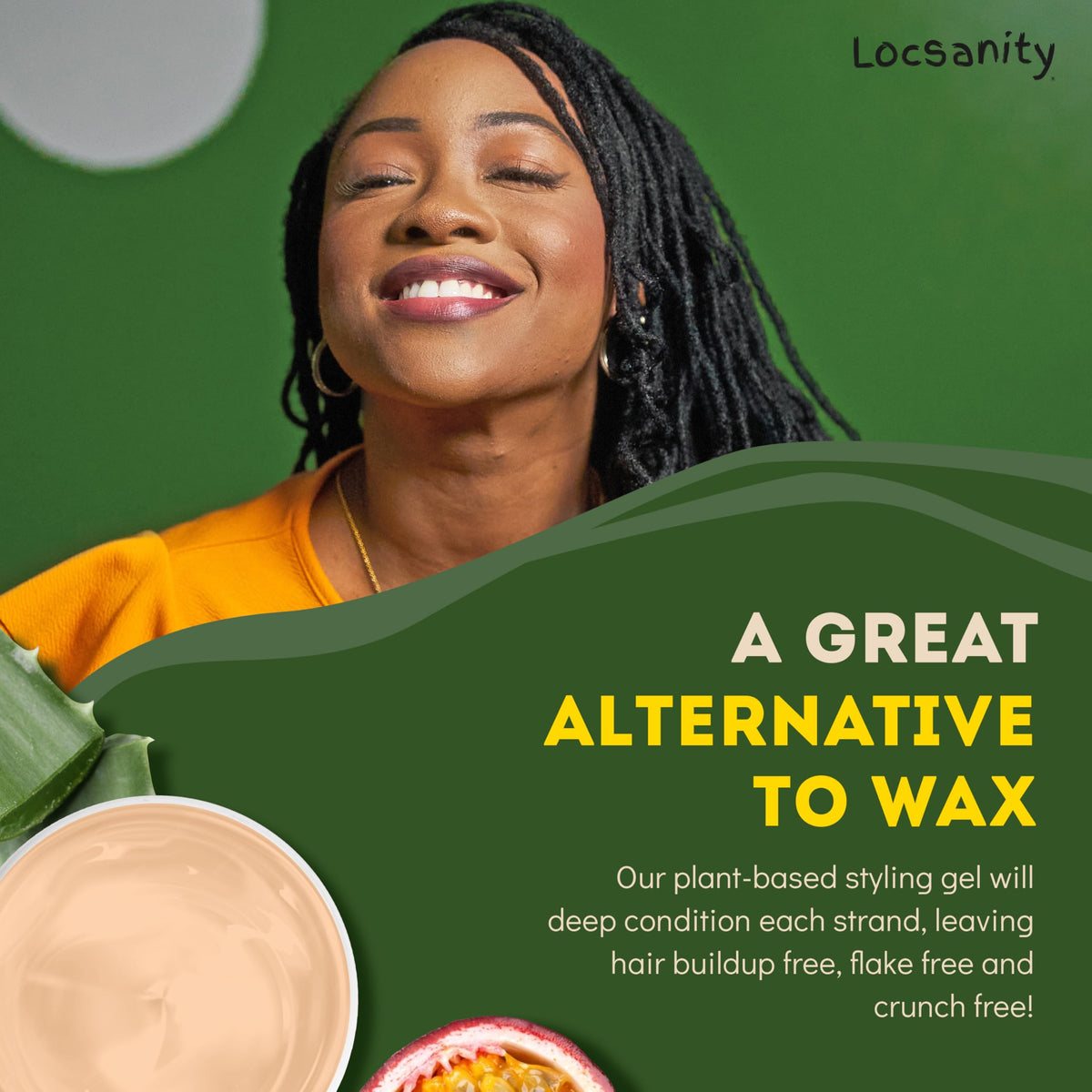 Locsanity Passion Fruit Gel during braiding for grip without heaviness.