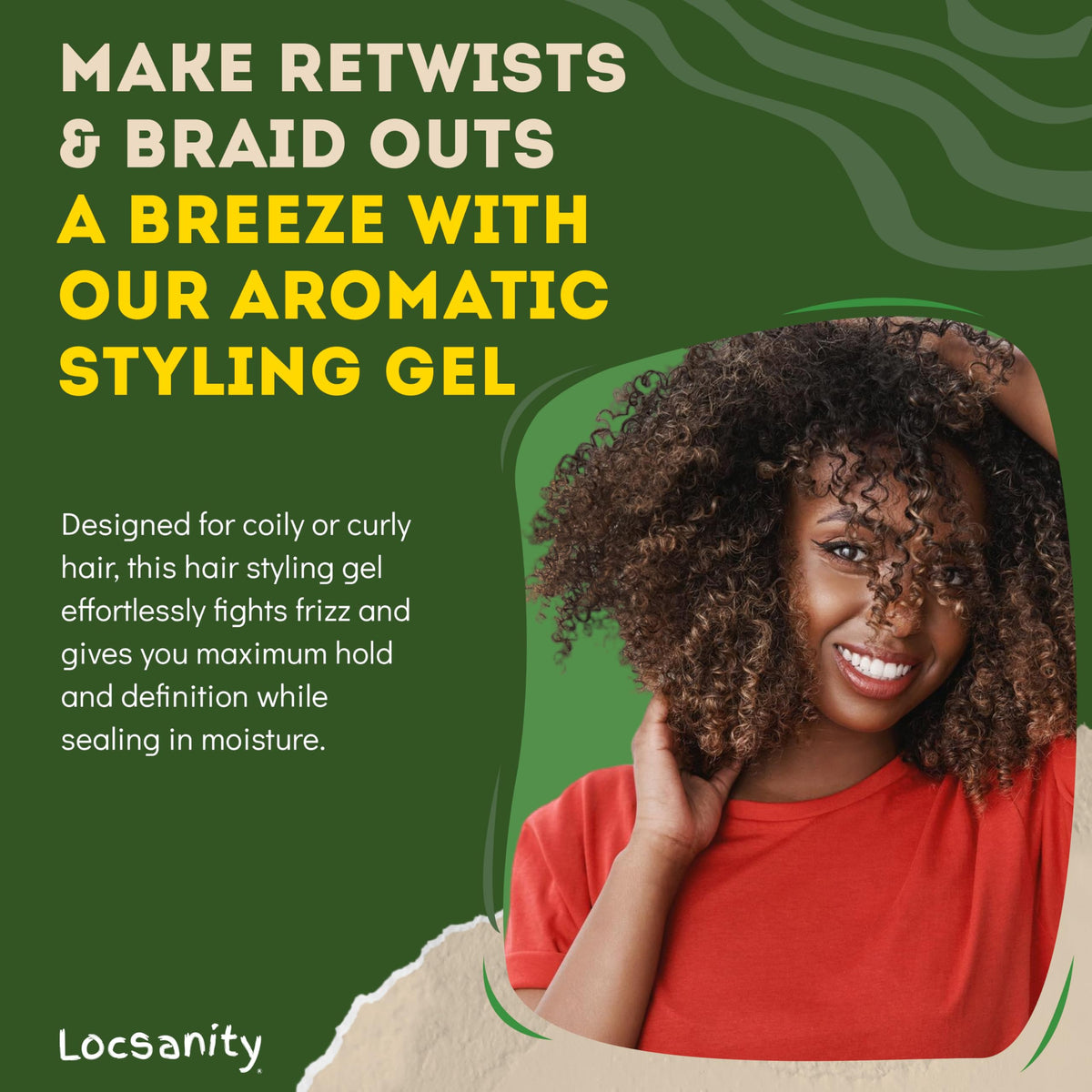 Locsanity Passion Fruit Gel on twists, setting style with moisture and shine.
