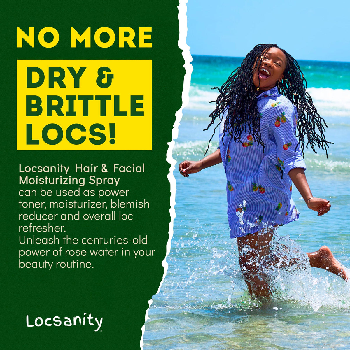 Locsanity Rosewater bottle packaging highlights compact design