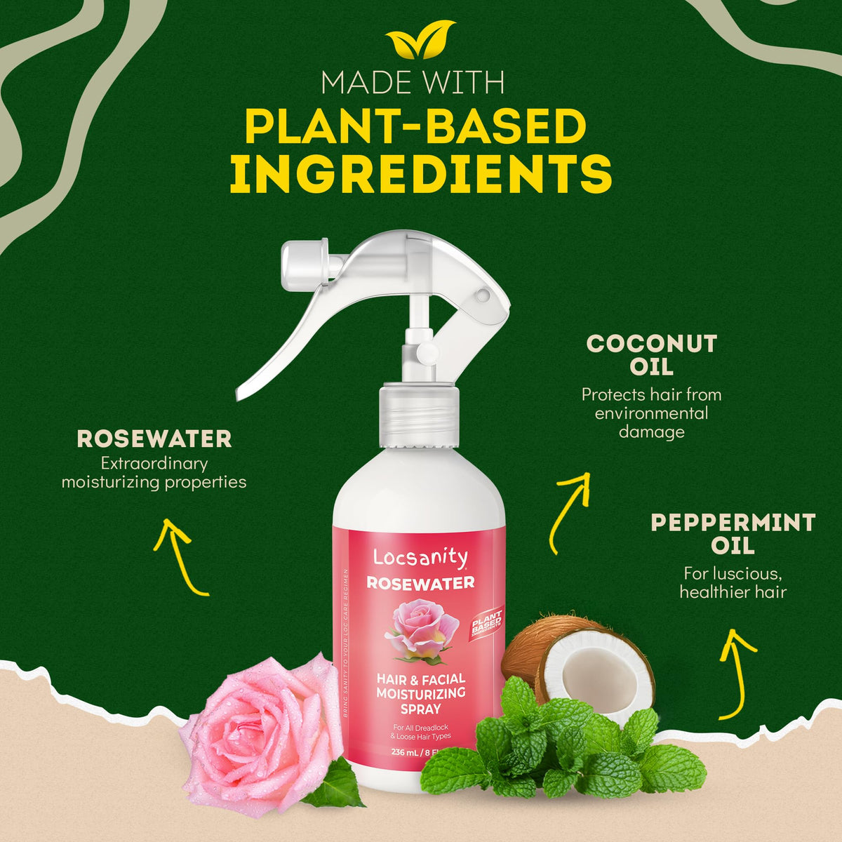 Locsanity Rosewater mist applied to skin for soothing hydration