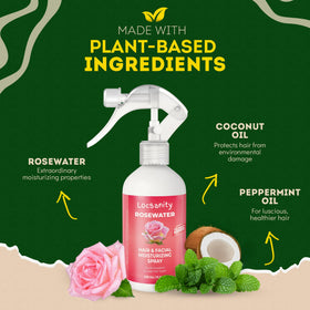 Locsanity Rosewater mist applied to skin for soothing hydration