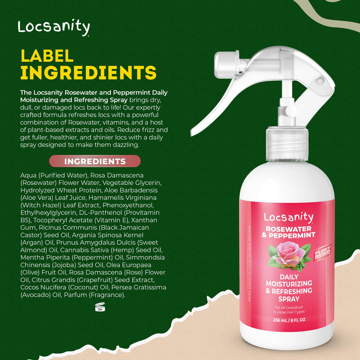 Packaging and branding on Locsanity rosewater spray