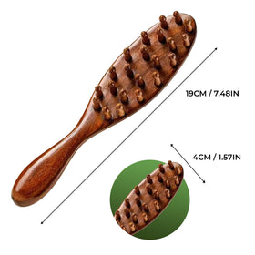 Locsanity sandalwood brush demonstrating scalp massage bristles for soothing care.