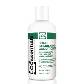 LOCssentials scalp-stimulating conditioner bottle delivering lightweight hydration for locs.