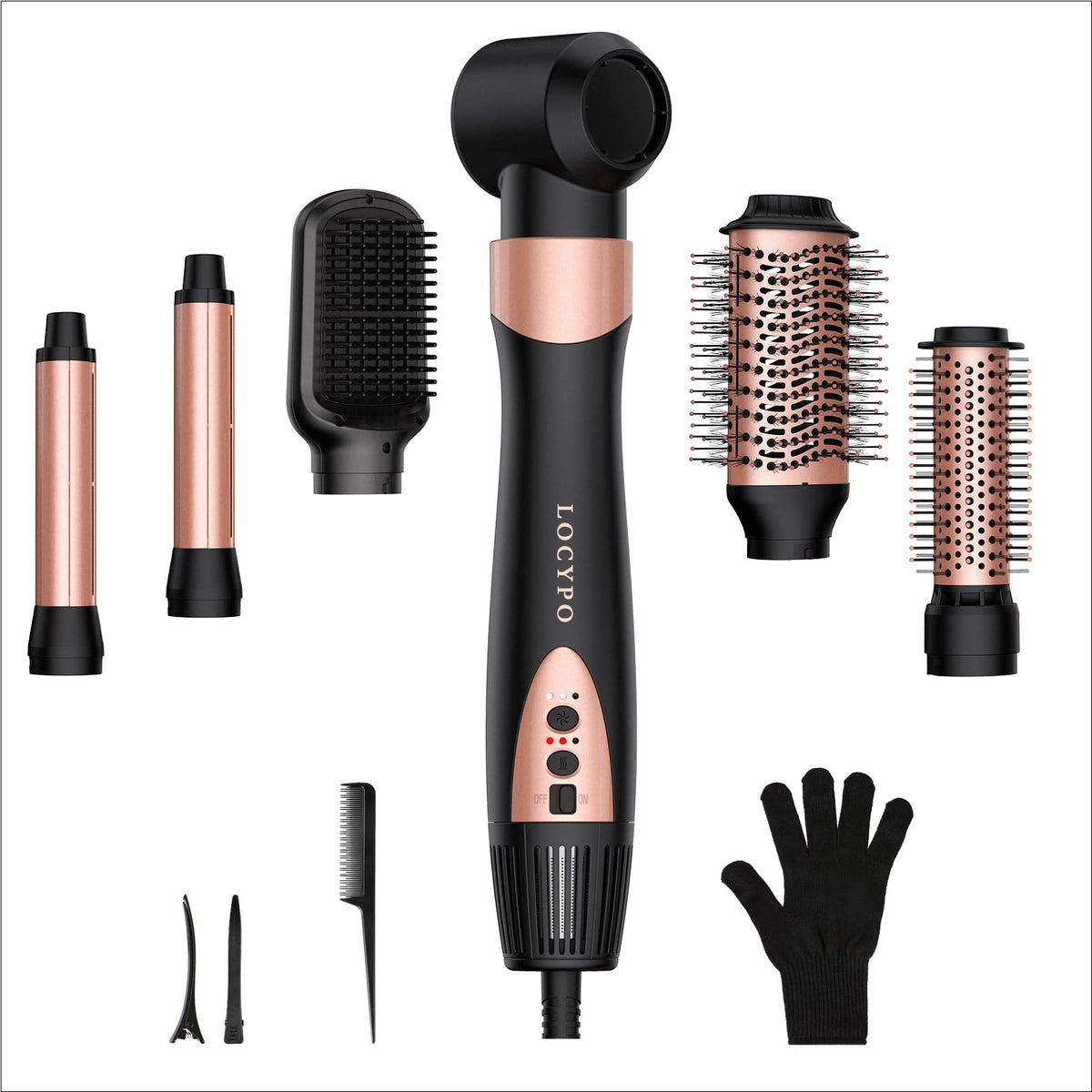 LOCYPO 6-in-1 rose gold air styler front view for fast styling