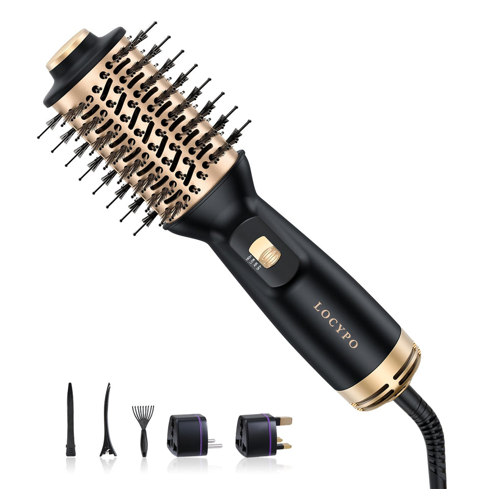 LOCYPO Travel Blow Dryer Brush 2inch demonstrates compact on-the-go styling for fast results