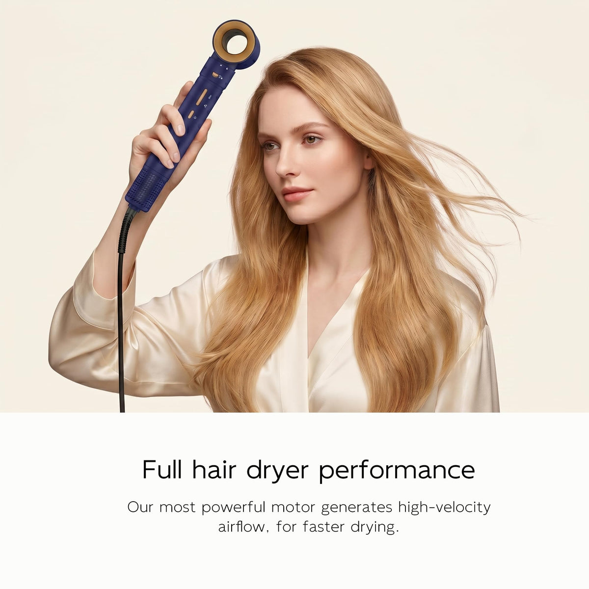Lofans adjustable heat and airflow controls for personalized styling.