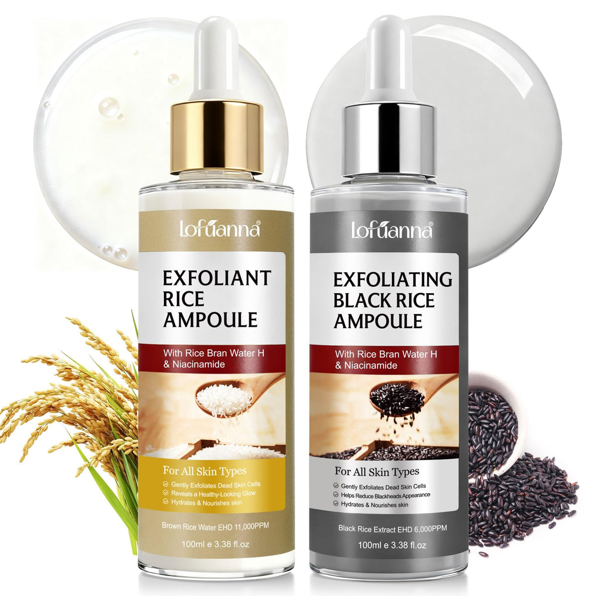 Lofuanna Peel Shot Glow Rice Ampoule bottle for gentle exfoliation and radiant skin.