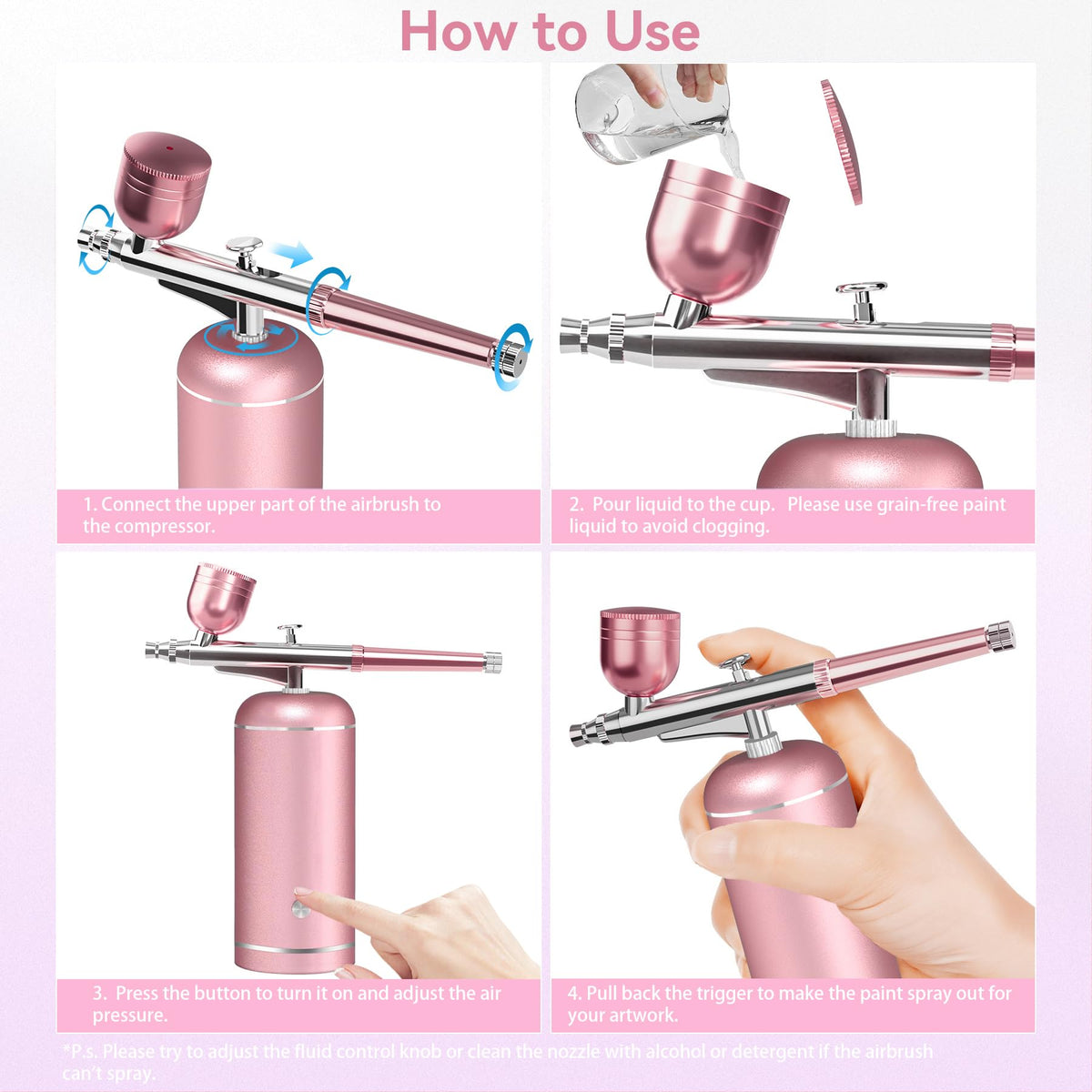 LOISVI airbrush kit multiuse for nail art, makeup, cake decorating