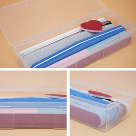 Lokyango Clear Manicure Tool Box with sticker labels for quick item identification.