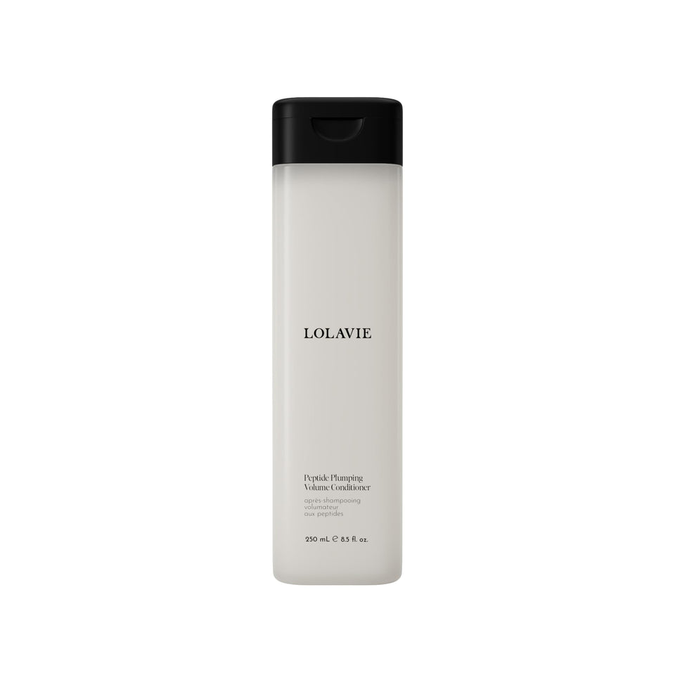 LolaVie Peptide Plumping Volume Conditioner bottle for lightweight fullness on fine hair.