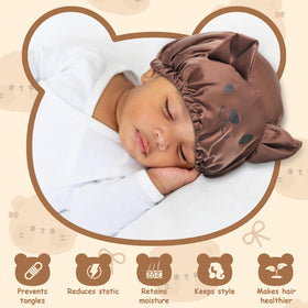 Lolalet bunny-style satin bonnet protecting curls during sleep