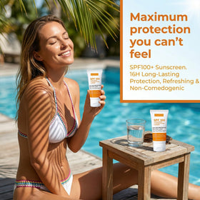 LOLAPLUM SPF100 delivers a lightweight, matte finish that absorbs quickly without white cast.