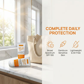 LOLAPLUM SPF100 sunscreen texture demonstrates a light, non-greasy application suitable for all skin types.