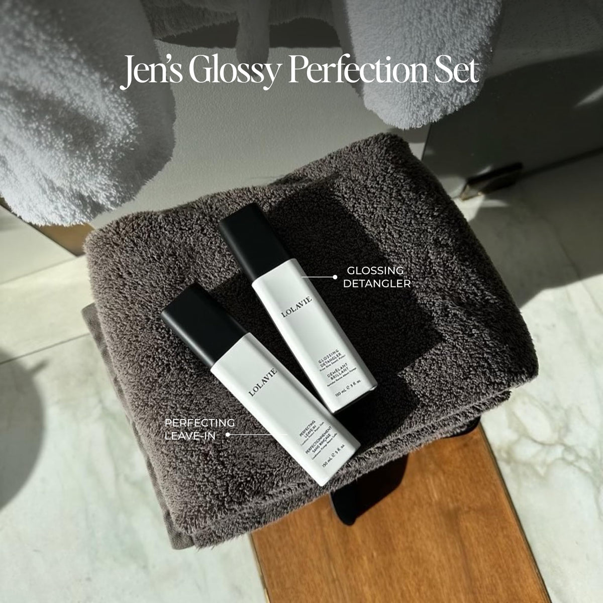 Lolavie Jen Perfecting Leave-In bottle dispense highlights easy application and all-day smoothness.