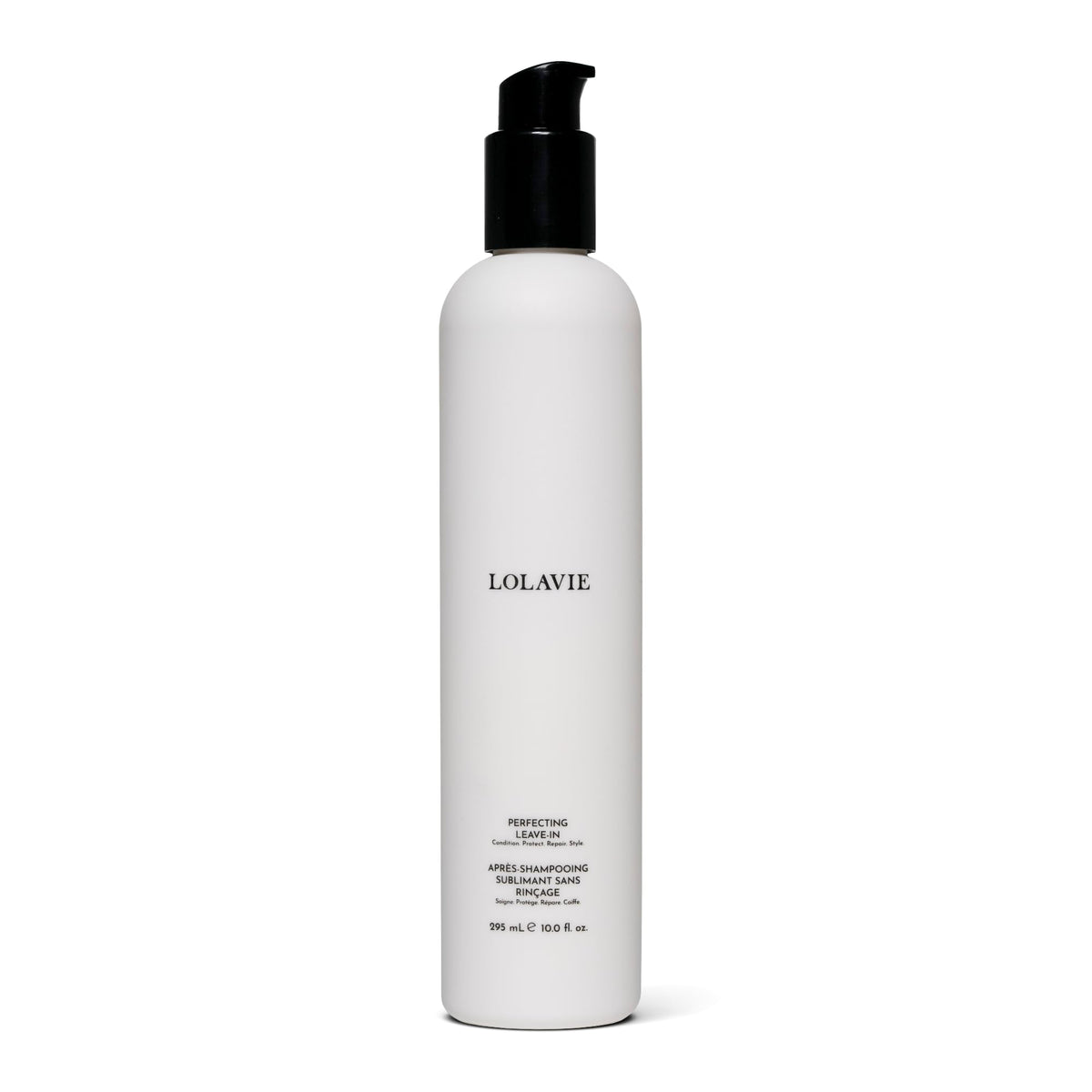 LolaVie Perfecting Leave-In bottle pour shows hydration for smoother, more manageable hair