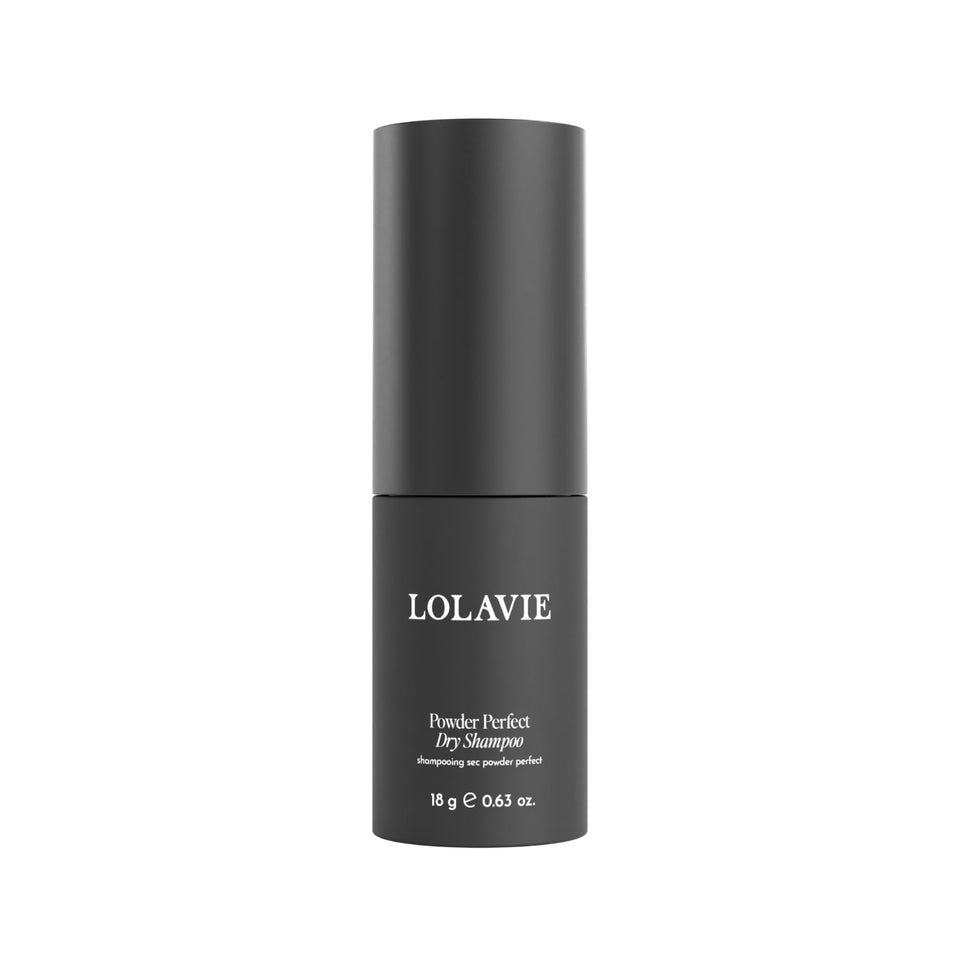 Lolavie Powder Perfect Dry Shampoo bottle front view shows precise application potential