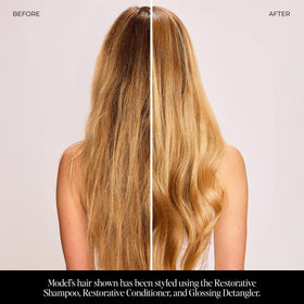 LolaVie Restorative Conditioner with pea peptides highlights nourishing ingredients