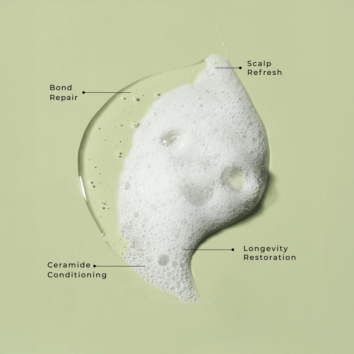 LolaVie Restorative Shampoo lather swatch illustrating luxurious cleansing.