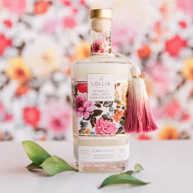 LOLLIA Always in Rose Bubble Bath with rose petals evokes calming scent and mood-enhancing soak.