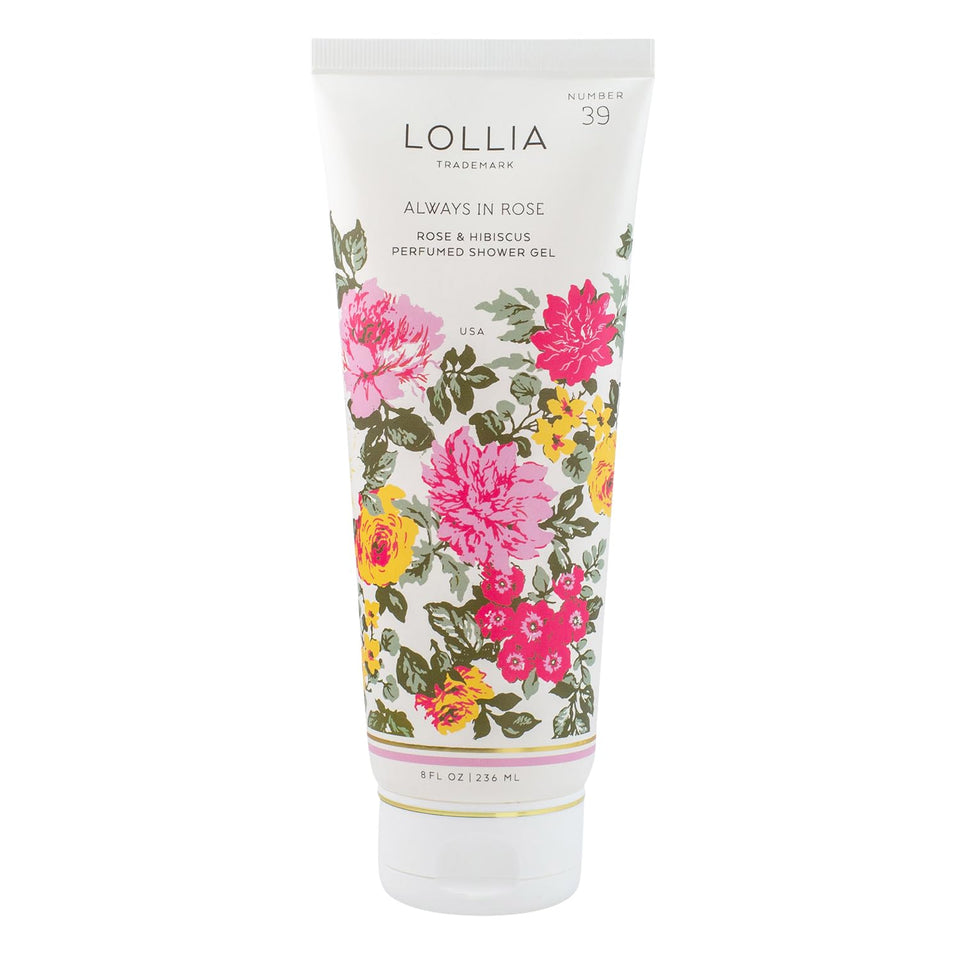 LOLLIA Always in Rose Shower Gel bottle—premium packaging for a luxurious routine.